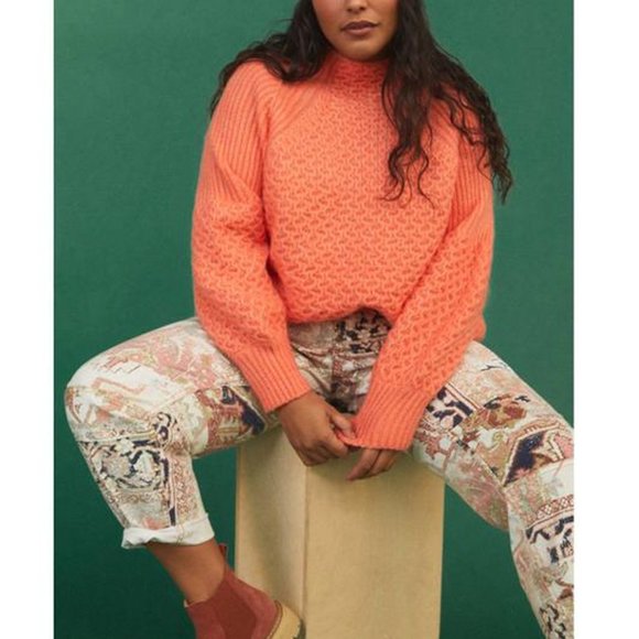 ANTHROPOLOGIE Coral Bia Mock Neck Pullover Wool Blend Tunic Sweater NWT Size S - Picture 1 of 8